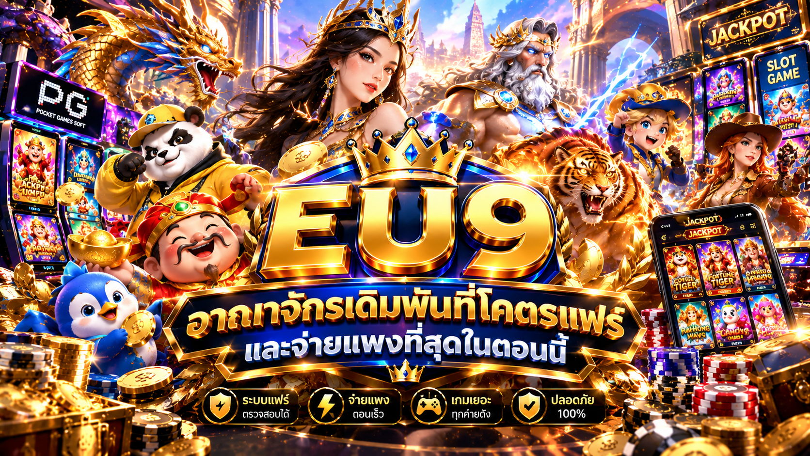 สัมผัสความฟินของการเป็น สล็อตเว็บตรง ที่ EU9 ไม่ผ่านเอเย่นต์ ดูสักครั้ง แล้วจะรู้ว่า โบนัสแตกรัวๆ จนต้องรีบกดถอนเงินมันรู้สึกยังไง ลุยเลย